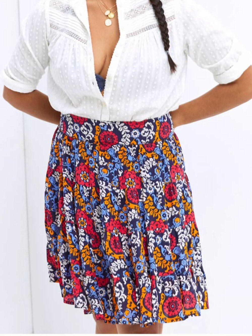 Maeve by Anthropologie Floral Mini Skirt - Navy with Multi Flowers - S - NWT